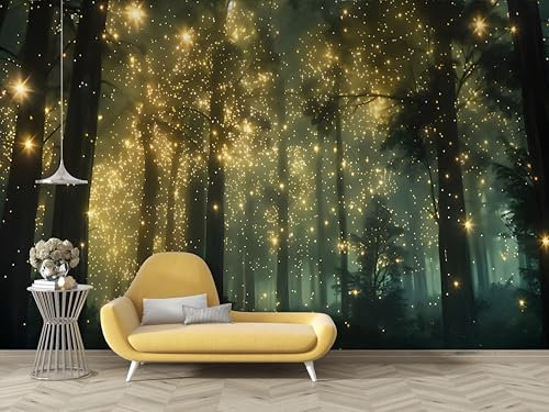 Tapete Fantasie Wald Fototapete Magie Glühwürmchen Muster 3D Tapeten Selbstklebend Stofftapete Wandtapete für Wohnzimmer Schlafzimmer Kinderzimmer - 350x256cm (Breite x Höhe) - B116