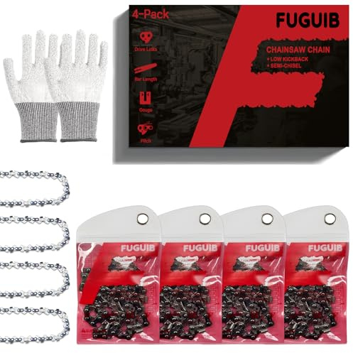 FuGuiB Set di 4 Catene per Motosega da 30 cm (12 pollici), Passo da 1,1 mm (3/8), 44 Maglie Con Guida a Catena da 30 cm, Compatibile con Stihl MS251, MS170, MS172, MS250 e MS180 C-BE