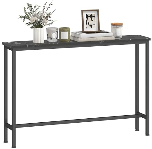HOMCOM Mesa Consola Moderna 100 cm Consola Recibidor Estrecha Mesa de Sofá con Superficie con Efecto Mármol y Marco de Metal para Entrada Sala de Estar Negro