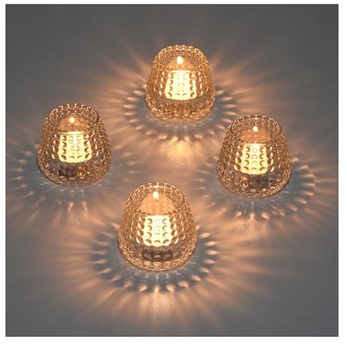 YoHyien Lot de 4 Photophores en Verre, Bougeoir Verre Transparent pour Centre de Table, Photophore Bougie Decoratif, Porte Bougie Chauffe Plat pour Noël, Mariage, Décoration de Maison (Pois)