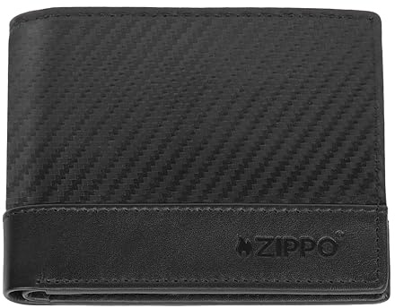 Zippo Geldbörse – Leder – Schwarz – Portemonnaie für Damen und Herren – Portmonee mit RFID-Schutz – Carbon-Optik
