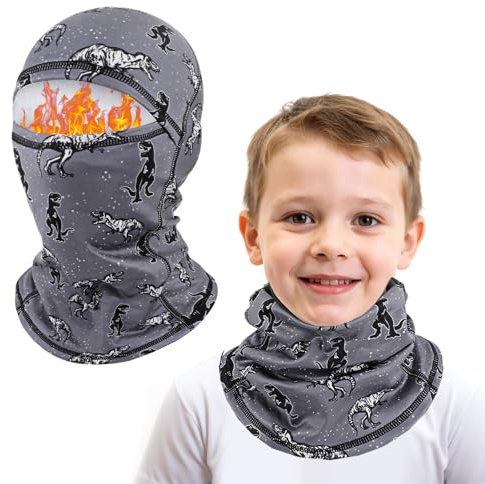 AYPOW Pasamontañas Térmico de Invierno Niños, Multifunción Prueba de Viento Forro Polar Cálido Máscara de Esquí Ciclismo Sombreros Gorro con Calentador de Cuello, Mascarilla para 4-10 Años Niños Niñas