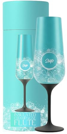 SUP Coastal Shell Print Insulated Champagne Flute Unbreakable Tumbler for Beach, Pool & Seaside | Shatterproof Steel Keeps Bubbly Cold, 250ml