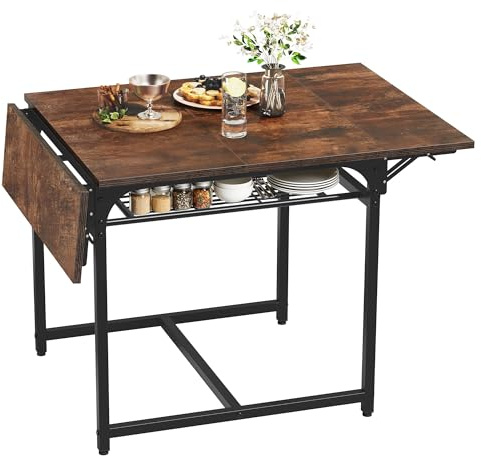 YITAHOME klappbarer Esstisch, ausdehnbarer Drop-Blatttisch mit Aufbewahrungshalter und 4 verstellbaren Beinen, Sitzplätze für 2-6 Personen, 120 x 78 x 75cm, rustikal braun und schwarz