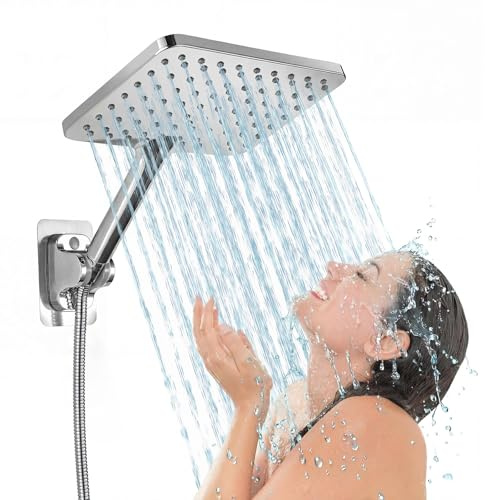 Ducha de Mano Grande, Duchas de Mano de Alta Presión Voolan, Ducha de Lluvia Cromada de 25cm con un Chorro lo Suficientemente Amplio Como Para Cubrir Todo el Cuerpo, Cuadrada
