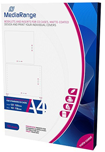MediaRange MRINK120 Einleger (Vorder und Rückseite für CD-Jewelcases, matt beschichtet, 50er Pack), weiß, Einleger für CD-Hüllen