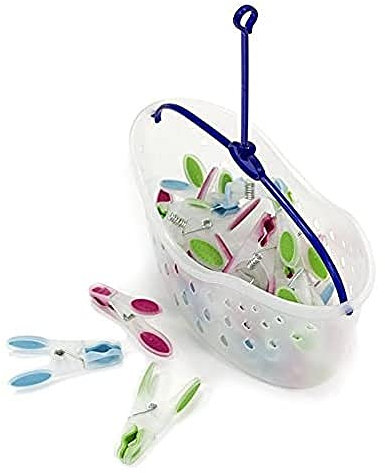 MSV Panier Porte Pinces à Linge + Lot de 24 Pinces à Linge aux poignées Douces, parfaites pour étendre Le Linge sur l'étendoir où la Corde à Linge