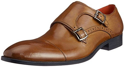 LUCIUS Men's Leather Cap-Toe Double Monk-Strap Color Insole Dress Shoes, Brown, 42 EU (US Men's 9-9.5 M)