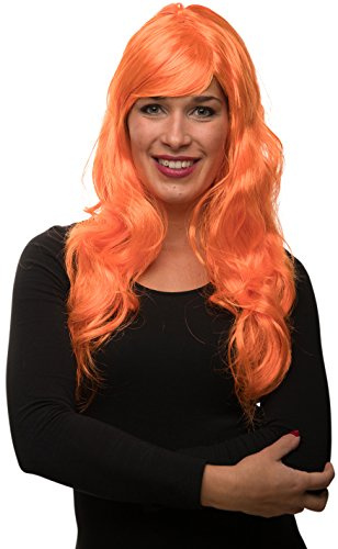 Peluca Sexy de Pelo Largo para Mujeres Rizado/Ondulado para Fiesta de Lema de Carnaval - 13 Colores (Naranja)