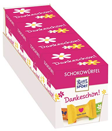 Ritter Sport Schokowürfel Dankeschön 4x (176 g), das Geschenk zum Danke sagen, einzeln verpackte Mini-Schokoladenwürfel, verschiedene Sorten