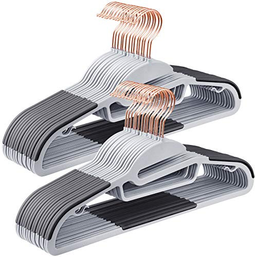 SONGMICS Kleiderbügel 30er Set, Anzugbügel aus Kunststoff, hochwertig, Anti-Rutsch-Design, platzsparend, 0,5 cm dick, Haken in Roségold, um 360° drehbar, 41,5 cm breit, hellgrau-dunkelgrau CRP43G30