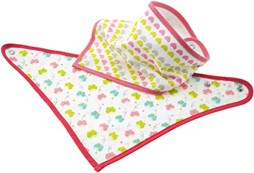 Bieco 38013201 triangulär triangulär halsduk uppsättning av 2 fjärilar och hjärtan dregel haklappar för tandsprickning baby, bandana för spädbarn och småbarn från 0 m+, flerfärgad, 30 g
