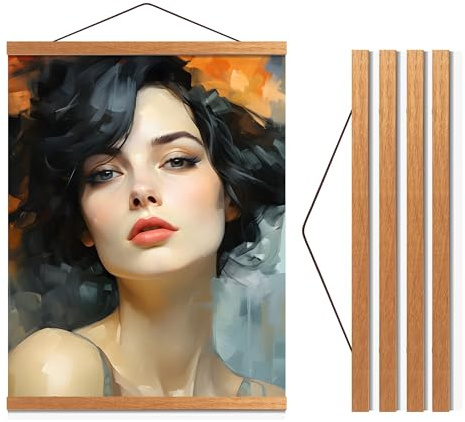 Travelization Magnetic Poster Hanger 36” Poster Frame with Strong Magnets, Complete Hanging Kit for Posters, Art, Maps, and More, Fits 36x24, 36x40, and 36x48, Teak Wood