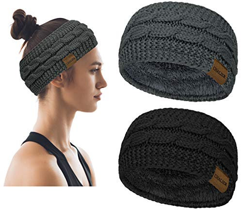 2 Pcs Winter Cable Knit Headbands Women Ear Warmer Knitted Thermal Twist Headbands for Girls Women Head Wrap Winter Shopping Skiing Running