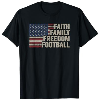 Faith Family Freedom Football - Vintage American Flag Player T-Shirt