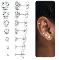 LOLIAS 7 Paia 20G Ipoallergenico Orecchini per Le Donne Gli Uomini Flatback Orecchini In Acciaio Inox Cubic Zirconia Orecchini Piercing Dell'orecchio Orecchini di Cartilagine