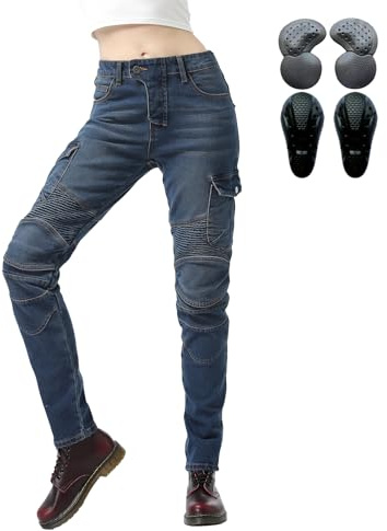 oFzimTo Pantaloni Moto Donna, Jeans Moto Donna con Protezioni, XXS-4XL Pantaloni da Moto Elasticizzati (Blue,L)