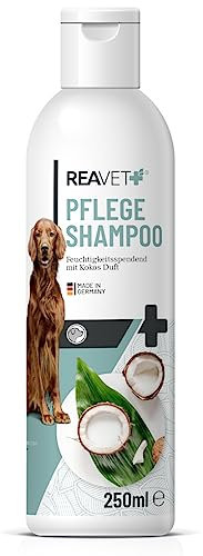 ReaVET Hundeshampoo mit Kokosöl 250ml - Pflegeshampoo Kokos für Hunde, Vitale Haut, Fellglanz, Kämmbarkeit, Shampoo Hund, natürliche Inhaltsstoffe