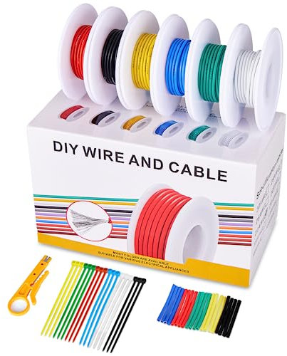20 AWG Silikon Kabel, Elektrischer Draht kit, Litzendraht Verzinnte Kupferdraht Spule, Verzinntem Silikonkabel Anschließen Verzinnter Elektrokabel-Kit 0.5m² 6 Farben je 3 Meter