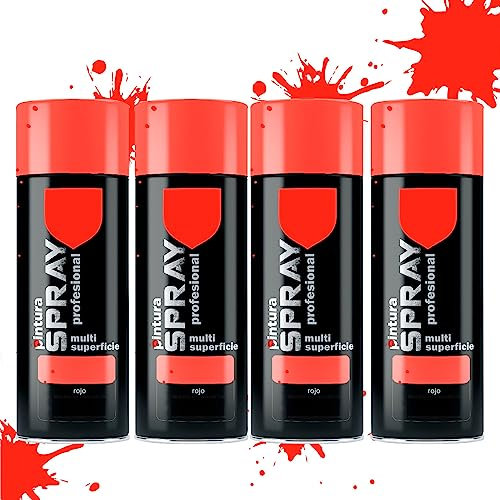 various Pintura Spray Rojo Vivo 400 ml Adecuado para las Superficies de Metal, Madera y Plástico Pack de 4 Unidad