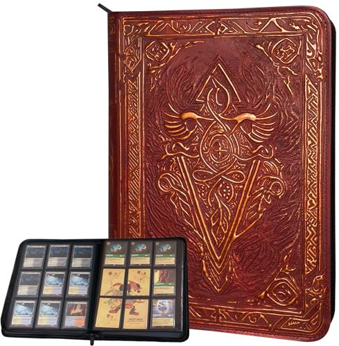 Sammelkarten Album – 9 Pocket Sammelalbum Karten mit Zipper – 360 Fächer Karten Ordner für TCG – 3D-PU-Leder Mappe – Sammelmappe Karten für MTG, Disney Lorcana, Magic The Gathering, Pokemon (Rot)