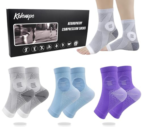 3Pairs Neuropathy Socks for Women and Men, Toeless Compression Socks for Neuropathy Pain Relief, Open Toe Foot Compression Sleeves for Plantar Fasciitis, Arch Support and Ankle Support