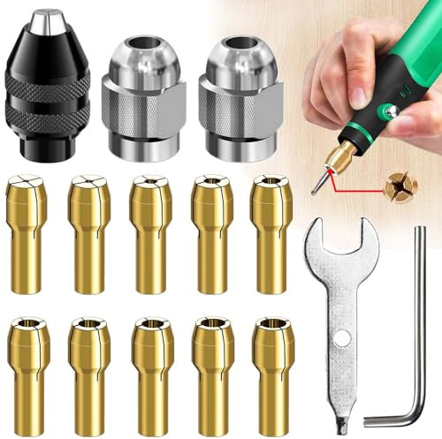 Soundzero 15 Pièces Mandrins En Laiton De Précision, Laiton Perceuse Mandrin Avec Clé, 4486 Mandrin Dremel, Mandrins En Laiton, Remplacement 4485 Pince, Pour 0.5-3.2mm, Outil Rotatif 1/32 à 1/8