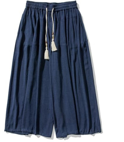 GURUNVANI Herren-Hose mit weitem Bein, japanische Yoga-Haremshose, Hip-Hop, lockere Hose, Blau, M