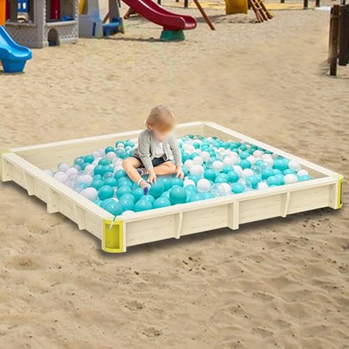 GKPSSURV Arenero para Niños de 3 A 8 Años, Arenero de Madera Maciza para Exteriores con Tela de Respaldo, Asiento de Madera de 2,5CM de Grosor, Piezas de Metal Galvanizado, Areneros para Jardín