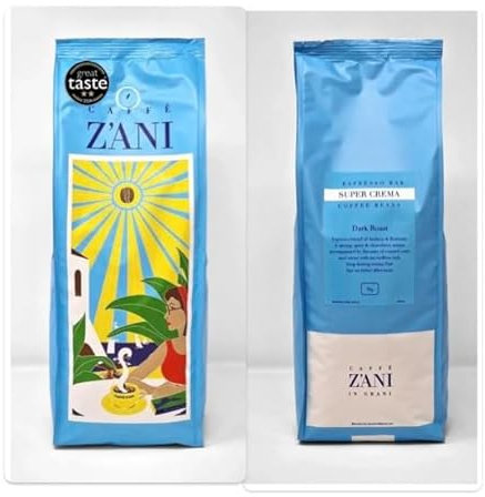 CAFFÈ Z'ANI SUPER CREMA Whole Espresso Coffee Beans 1kg | GREAT TASTE 2 STAR | Arabica/Robusta Italian Espresso Blend | Dark Roast Coffee Beans | for All Machines