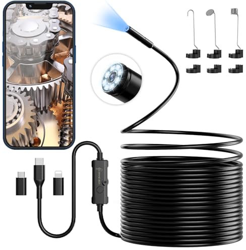 Endoskopkamera mit Licht, Ennovor 1920 HD Endoskop-Kamera Handy mit 8 LED Licht, Kein WLAN Erforderlich Inspektionskamera Wasserdichtes IP67 Kanal-Kamera für Android & iOS, Tablet (32,8 ft/10m)