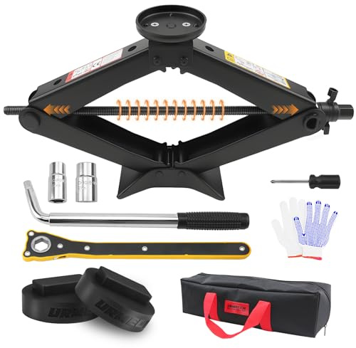 URMECCH 3-Ton Scissor Jack Kit for BMW & MINI with Rubber Jack Pads, Car Spare Tire Repair Tool Kit for BMW with Scissor Jack, Tire Changing Tools for BMW with Telescoping Lug Wrench (17/19/21/23mm)