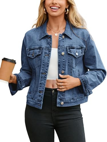 Glamaker Womens Denim Jacket 2026 Long Sleeve Cropped Lightweight Button Up Jean Shacket Sping Coats Western Outfits with Pockets(Dark Denim Blue S)