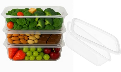 BH | 4 Pcs of Food Storage Containers with Lids | 900ml | Air Tight | Leakproof | Stackable | BPA-Free | Clear | Rectangle | Home, Office, Kitchen, School Lunch and Pantry - By BEST HOUSE