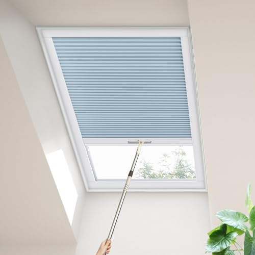 Moonice Skylight Blinds Cordless Roof Honeycomb Window Blinds Blackout Cellular Pleated Roof Shades for Home Easy to Install Shades for Inclined Plane Room Windows Custom Size (Sky Blue)