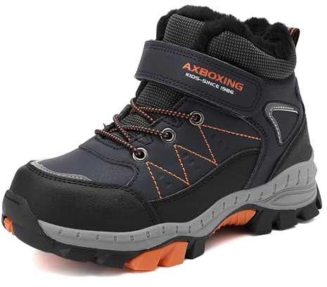 TARELO Winterschuhe Kinder rutschfeste Winterstiefel Mid Schneestiefel Jungen Unisex Gefütterte Wanderschuhe 32-39 (Blau,33)