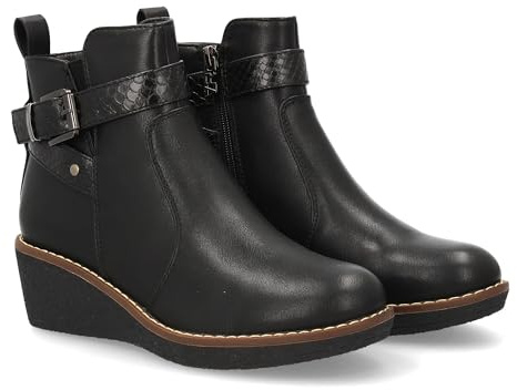 shoes&blues.es 96910 Botin con Cuna para Mujer, Elegante Tira con Textura de Efecto Serpiente y Hebilla Decorativa Metalica en el Lateral Exterior. Negro Talla 36