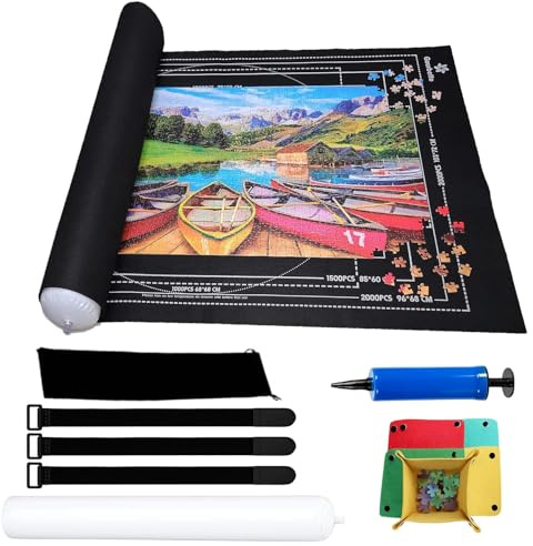 TioRacY 8-teiliges Set Puzzlematte, Puzzlematte 2000 Teile, 118x80cm Puzzelmatte mit Aufblasbarem Kern und Puzzle Sortierschalen, Puzzelmatten für Puzzle bis 2000 inklusive Zubehör