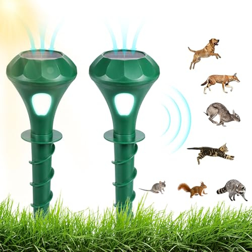 Yaskyly 2 Pezzi Repellente Gatti Ultrasuoni Solare Dissuasore Animale Professionale con Luce LED, Repellente per Gatti per Giardino Cortile Orto Fattoria Protezione da Piccioni Uccelli Cani Topi Volpi
