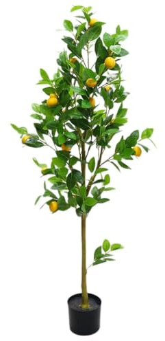 Stor konstgjord växt citronträd, 150 cm-inomhus och utomhus falsk växt med citron och PE-blad, künstliche Grön/realistisk växt konstgjord träd med svart kruka för vardagsrum, kontor, balkong