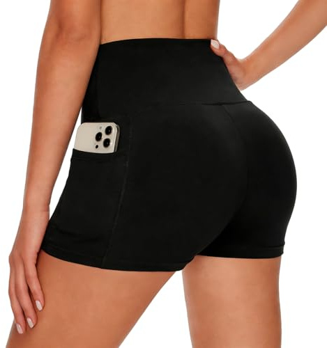 LXEASYGO Womens High Waisted Hot Pants Anti Chafing Mini Shorts Stretchy Gym Shorts with Pockets for Cycling Sport Running Yoga Workout