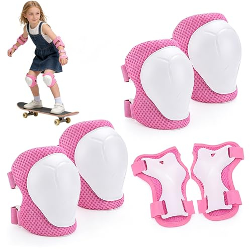 HXSYKJDM Knee Pads For Kids, 6-in-1 Kids Knee and Elbow Pads | Skateboard Protective Gear Kids, Sports Protective Gear Set for Cycling Roller Skating (Pink)