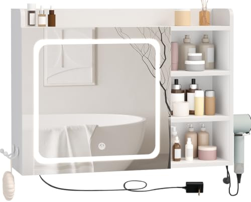 BEWISHOME Armario Espejo de Baño con Luz LED 3 Tonos Regulables