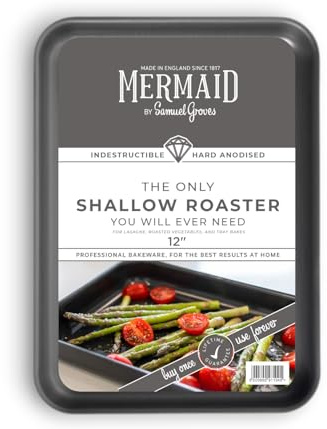Mermaid 12 Hard Anodised Shallow Roasting Dish – UK Made Professional Naturally Non-Stick Oven Tray for Vegetables, Potatoes & Everyday Roasting (32cm x 22cm)