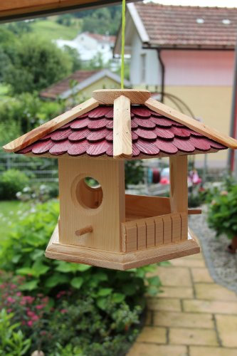 Vogelhaus-6-Eck Rot-(V73)-Vogelhäuser Vogelfutterhaus Vogelhäuschen-aus Holz Schreinerarbeit-