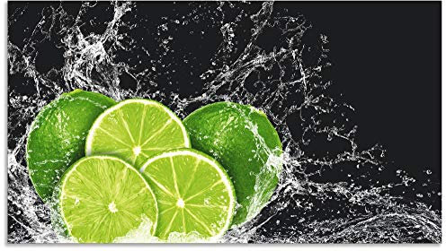 ARTland Spritzschutz Küchenrückwand aus Alu für Küche Herd Spüle 90x50 cm (BxH) mit Motiv Essen Obst Früchte Limette Eiswasser Modern Dunkel H9KL