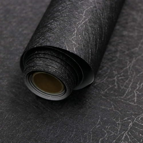 15.7 X 118 Black Silk Wallpaper Embossed Self Adhesive Peel and Stick Wallpaper Contact Paper Removable Waterproof Kitchen Vinyl Wrap Cabinet Furniture Textured Renter Friendly Wall Gift Paper