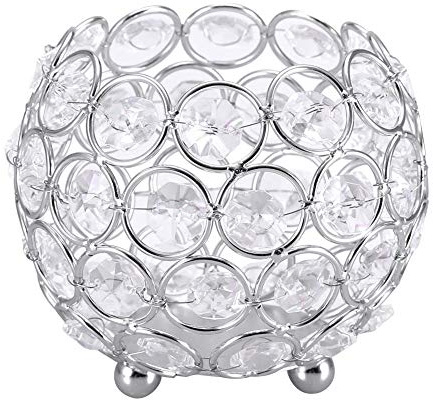 Cafopgrill kristall te ljus hållare bröllop hem fest kontor bord dekor bord mittdelar (10 cm – silver)