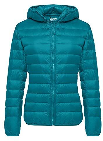 Wantdo Dunjackor för kvinnor vinter vindtäta varma rockar packbara lätta jackor isolerade buffertrockar utomhusjacka huva slim fit jackor, Mörkblå, M