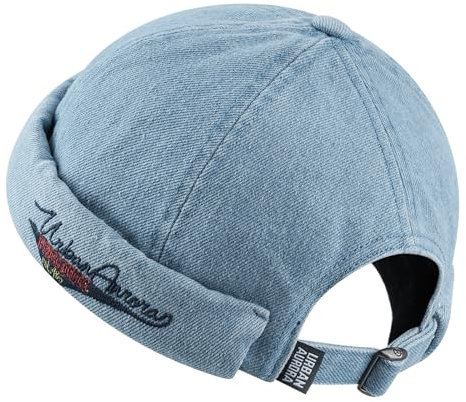 CLAPE Unisex Hafenmütze Dockercap Herren Sommer Dockermütze aus Baumwolle Seemannskappe Rollrandmütze Bikermütze Rolled Cuff Sailor Cap LightBlue CT60